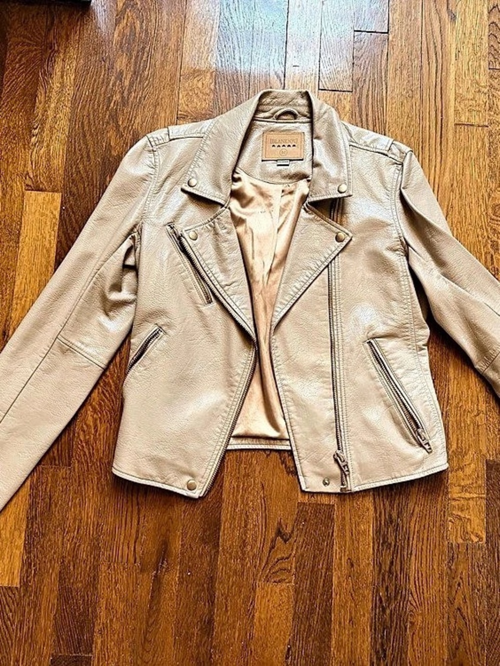 Blank NYC Vegan Leather Moto Jacket in Beige Size Medium